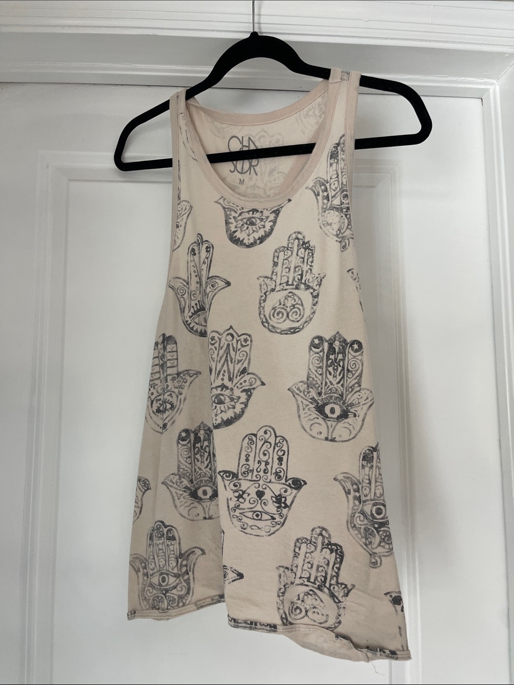 CHASER Graphic Hamsa Tank Top in Beige